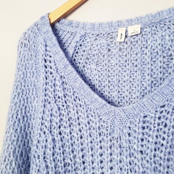 Anthropologie Moth Chunky Knit Mohair Wool Blend Sweater S Periwinkle Blue VNeck - Picture 8 of 16